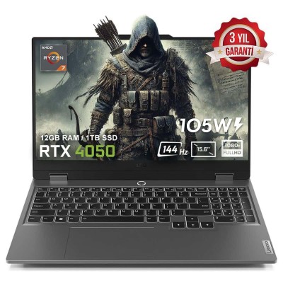 Lenovo LOQ 15ARP9 83JC00CRTRV1 AMD Ryzen 7-7435HS 20GB DDR5 1TB SSD RTX4050 6GB 105W 15.6 inç Full HD 144Hz IPS FreeDos Gaming Laptop