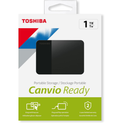 TOSHIBA HDTP310EK3AA, Canvio Ready, 1TB, 2.5" USB 3.0, Taşınabilir, Harici HDD, (Black)